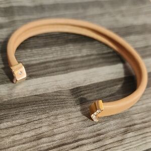 Tan Open Cuff Bracelet with Gold Accents